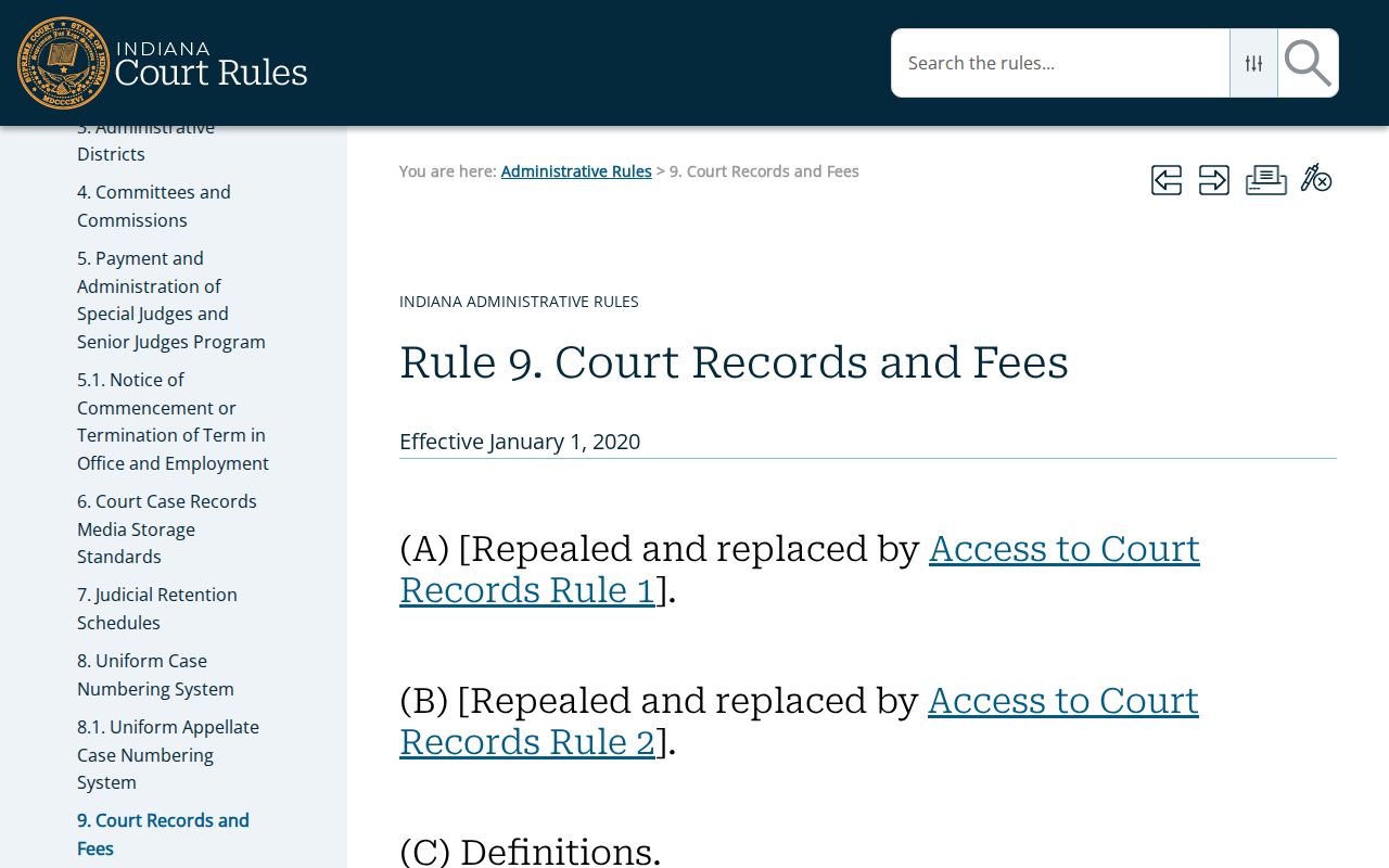Indiana Administrative Rule 9 daily court calendar requirements