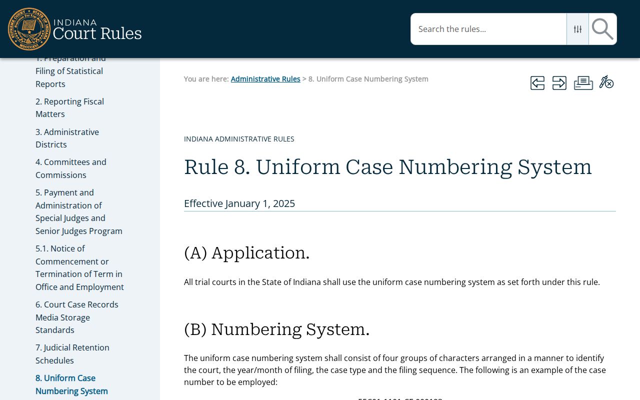 Indiana Rule 8 case numbering reference for Henry County
