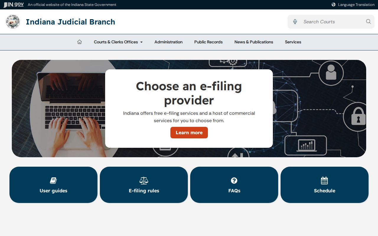 Indiana electronic filing page serving Henry County civil courts