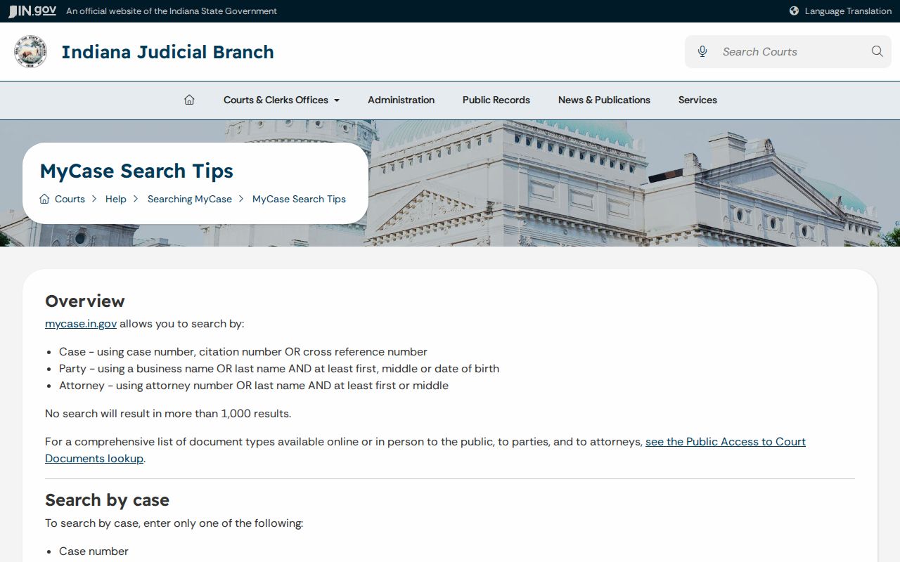 Indiana MyCase search tips for Henry County docket searches