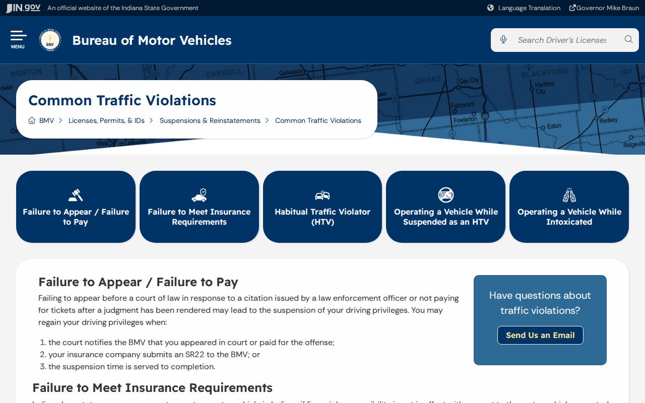 Indiana BMV traffic violation and suspension guidance for Henry County cases