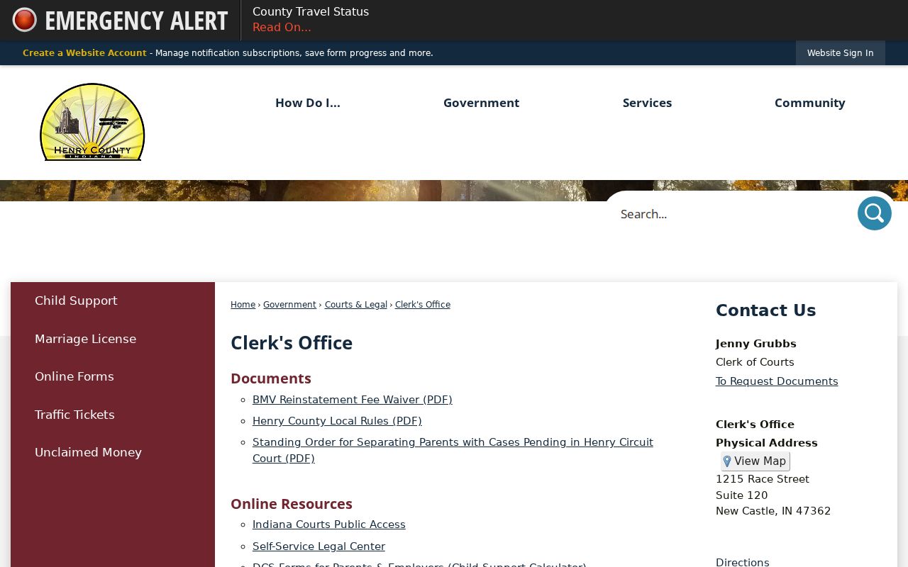 Henry County Clerk of Courts official records counter page