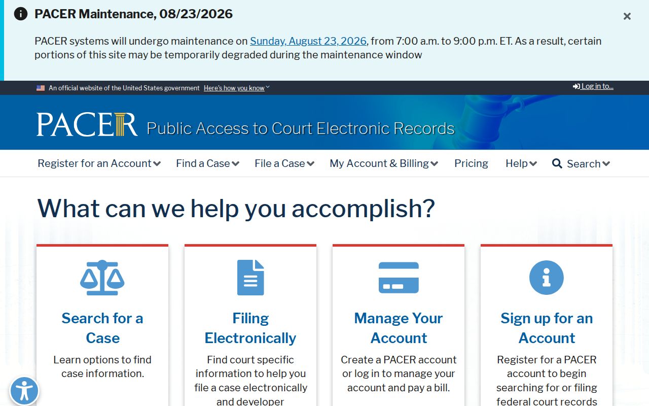 PACER federal docket search source for Shirley-related cases