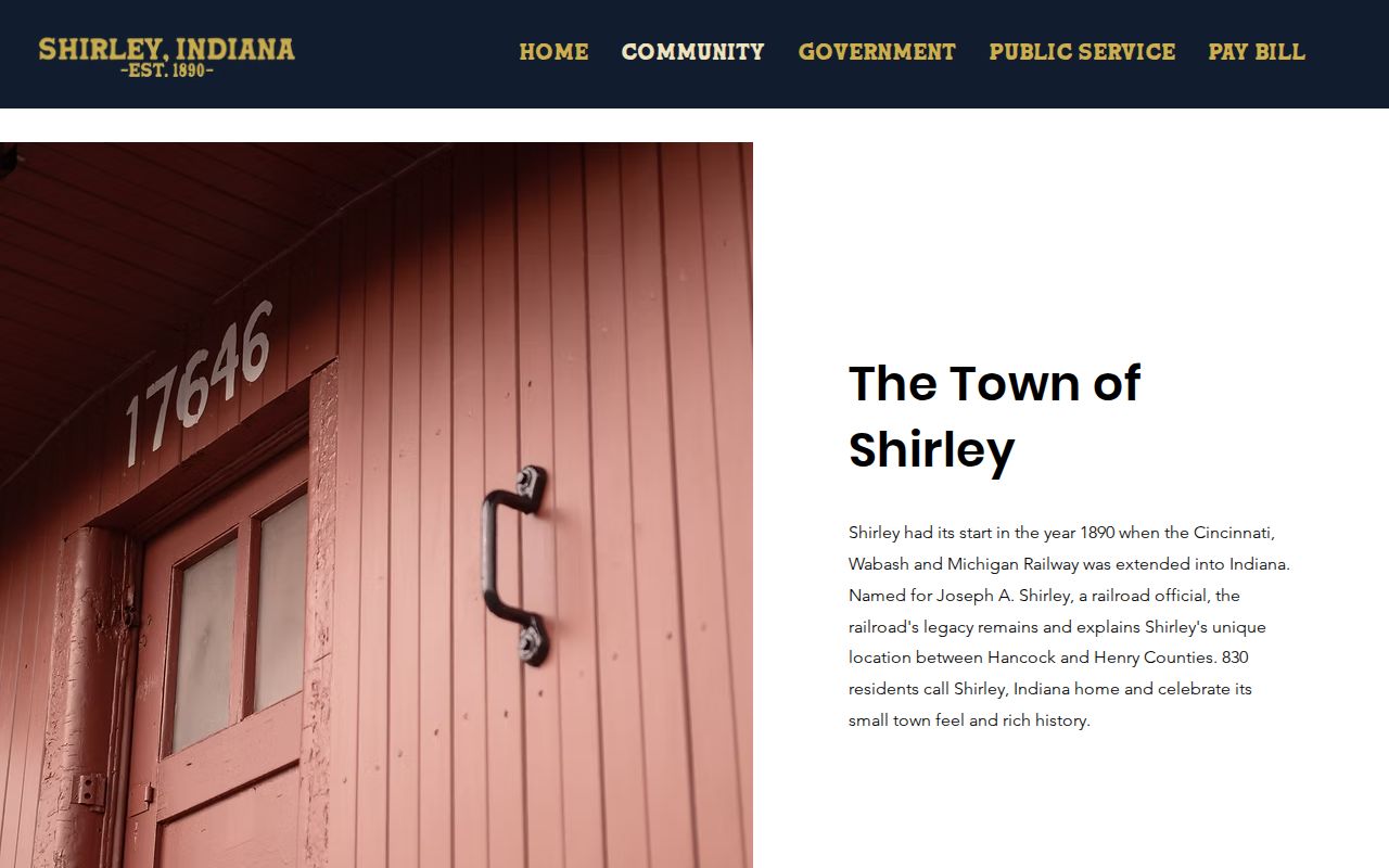 Official Shirley community page describing the boundary and railroad history
